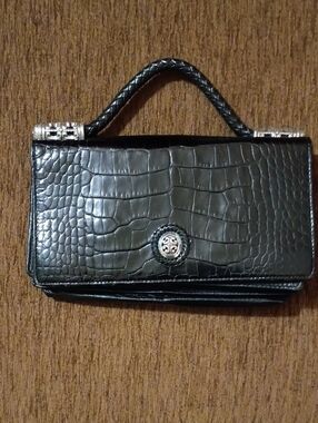 Brighton Black Croc-Embossed Mini Top-Handle Bag with Silver Accent